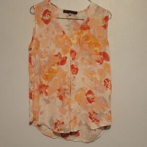 Rose & Olive Sleeveless Floral Blouse - Orange and Cream